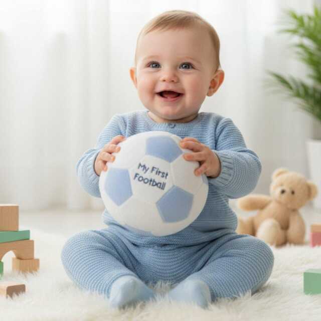 My First Football - Light Blue Baby Soft Toy With Rattle - World Cup Gift - image 1