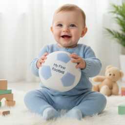 My First Football - Light Blue Baby Soft Toy With Rattle - World Cup Gift - thumbnail 1