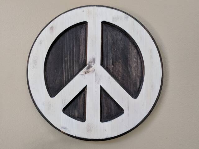 Wood Carved Peace Sign Wall Art, Rustic Distressed Design - image 1