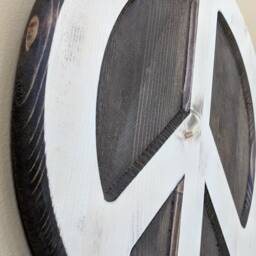 Wood Carved Peace Sign Wall Art, Rustic Distressed Design - thumbnail 3