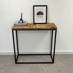 Solid Wood Deep Rustic Foundry Narrow Console Table With Black Steel Frame - Hallway/Radiator Handmade Cover - thumbnail 2