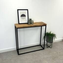 Solid Wood Deep Rustic Foundry Narrow Console Table With Black Steel Frame - Hallway/Radiator Handmade Cover - thumbnail 1