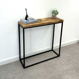 Solid Wood Deep Rustic Foundry Narrow Console Table With Black Steel Frame - Hallway/Radiator Handmade Cover - thumbnail 3
