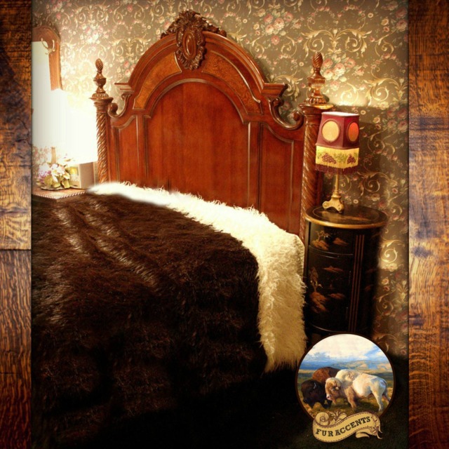 Reversible Faux Fur Throw Blanket - Dark Brown Buffalo & White Lamb - image 1