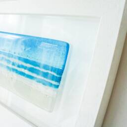"Landscape Beach Fused Glass Frame - Handmade Wall Art By Glass Artist Matt Adkins in Dorset, UK 34cmx18cm - 13 3/8""x7" - thumbnail 2
