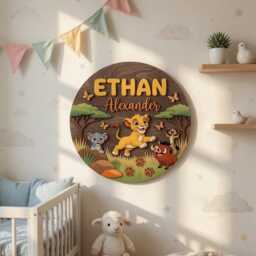 Personalized Lion King Nursery Name Sign, Simba & Friends Wooden Wall Decor, Custom Kids Bedroom Plaque, Safari Animal Room Sign - thumbnail 2