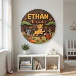 Personalized Lion King Nursery Name Sign, Simba & Friends Wooden Wall Decor, Custom Kids Bedroom Plaque, Safari Animal Room Sign - thumbnail 3