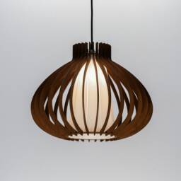 Plywood Chandelier Brown Pear Glass Lampshade, Scandinavian Pendant - thumbnail 2