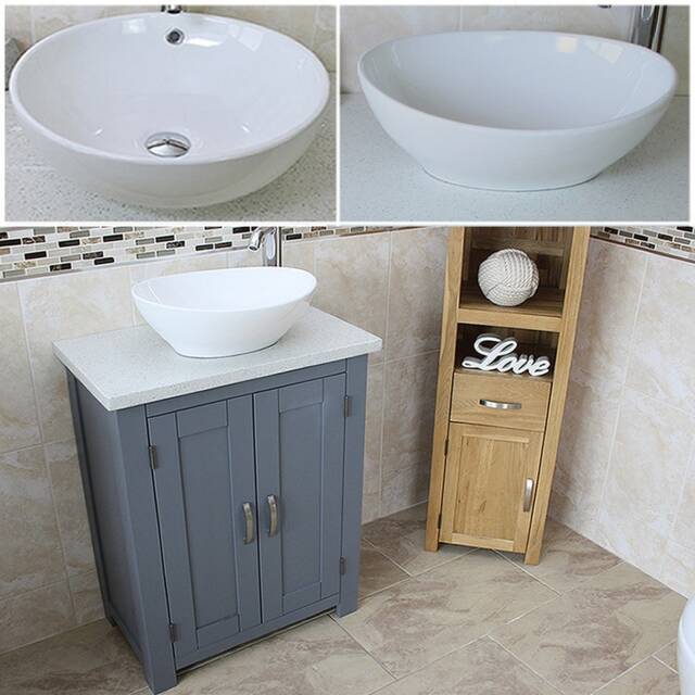 Bathroom Vanity Unit - Grey Slimline Cabinet White Quartz Worktop 310Gwqcbc - image 1