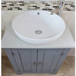 Bathroom Vanity Unit - Grey Slimline Cabinet White Quartz Worktop 310Gwqcbc - thumbnail 3