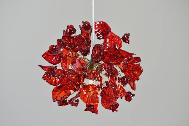Red Flower Chandelier Handmade Resin Floral Pendant Light - image 1