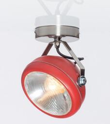 No.7 Vintage Spotlight in Red - Lamp Made Of Headlight Handmade Wall Or Ceiling Light Industrial Interior - thumbnail 2