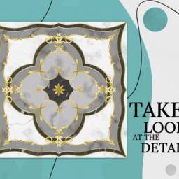 Artdeco Gold Imitation Marble Tile Vinyl Flooring, White Retro Floor Art, Black Gift For Her, Luxury Bedroom Inspirations, Protector - thumbnail 3