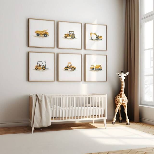Construction Vehicle Prints, Blue Boy Nursery Decor, Trucks, Car Prints Boys Room, Wall Art - image 1