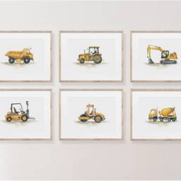 Construction Vehicle Prints, Blue Boy Nursery Decor, Trucks, Car Prints Boys Room, Wall Art - thumbnail 2