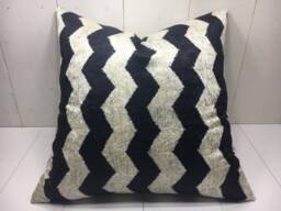Handwoven Silk Ikat Pillow Cover, Modern Accent Cushion - 24x24 - thumbnail 1