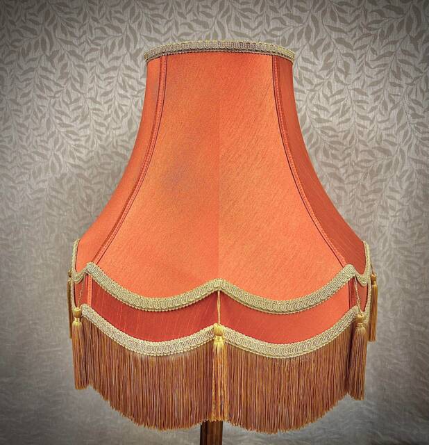 Handmade Burnt Orange Lampshade Gold Trim, Scalloped Fabric Shade - image 1