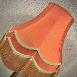 Handmade Burnt Orange Lampshade Gold Trim, Scalloped Fabric Shade - thumbnail 3