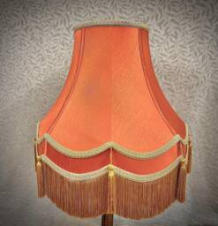 Handmade Burnt Orange Lampshade Gold Trim, Scalloped Fabric Shade - thumbnail 1