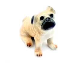 Miniature Ceramic Dog Bulldog Sitting Animal Pet Little Beige Black Figurine Tiny Statue Decoration Collectible Hand Painted Small Figure - thumbnail 1