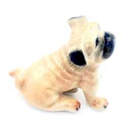 Miniature Ceramic Dog Bulldog Sitting Animal Pet Little Beige Black Figurine Tiny Statue Decoration Collectible Hand Painted Small Figure - thumbnail 2