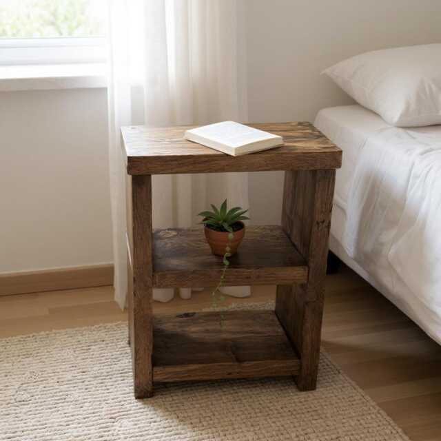 Handcrafted Rustic Reclaimed Wood Nightstand - Versatile Side Table For Bedroom, Bathroom, Living Room - image 1