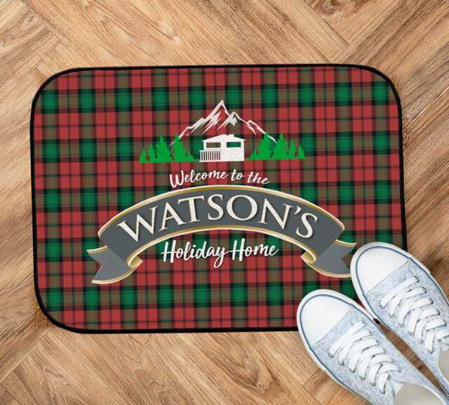 Personalised Holiday Home Door Mat - Red Tartan Indoor 44cm X 32cm - image 1