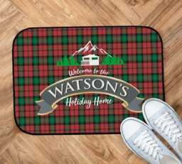 Personalised Holiday Home Door Mat - Red Tartan Indoor 44cm X 32cm - thumbnail 1