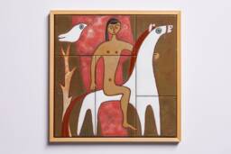 Horse Rider Wall Art Tile Handmade Contemporary Ceramic Equestrian Gifts Horseman Home White Pony Racing Pottery - thumbnail 1