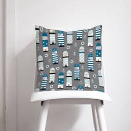 Grey Cushion, Nautical Cushions, Seaside Decor, Lighthouse Gift, Coastal Nursery, Decorative Sofa Home Decor - thumbnail 3