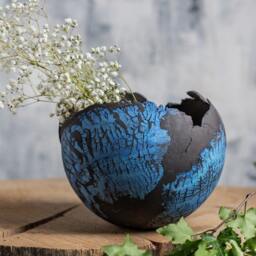 x-Large Ceramic Planter For Succulent, Blue & Black Pot - thumbnail 3