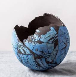 x-Large Ceramic Planter For Succulent, Blue & Black Pot - thumbnail 2