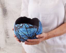 x-Large Ceramic Planter For Succulent, Blue & Black Pot