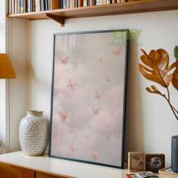 Pink Butterfly Cloud Wall Art, Dreamy Pastel Sky Print, Blush Artwork, Feminine Minimal Decor, Calm Nursery Bedroom Art - thumbnail 2