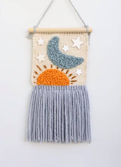 Personalized Boy Sun Moon Stars Nursery Wall Hanging  Fiber Art Celestial Theme Love You To The - image 1
