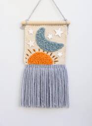 Personalized Boy Sun Moon Stars Nursery Wall Hanging  Fiber Art Celestial Theme Love You To The - thumbnail 1
