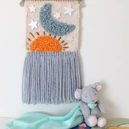 Personalized Boy Sun Moon Stars Nursery Wall Hanging  Fiber Art Celestial Theme Love You To The - thumbnail 2