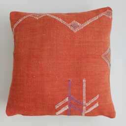 Moroccan Cactus Silk Cushion Cover, Handmade Sabra Throw Pillow, Red Cushion, Scatter 16''x16''/40x40 cm - thumbnail 1