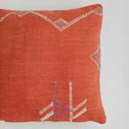 Moroccan Cactus Silk Cushion Cover, Handmade Sabra Throw Pillow, Red Cushion, Scatter 16''x16''/40x40 cm - thumbnail 2