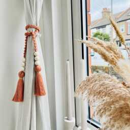 Macram?? Cotton Tassel Curtain Tieback - Wooden Bead Braided Holdback Boho Home D??cor Custom Colours - thumbnail 4