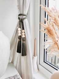 Macram?? Cotton Tassel Curtain Tieback - Wooden Bead Braided Holdback Boho Home D??cor Custom Colours
