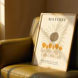 Cream Matisse Wall Art - Sun & Tulips Print - Beige Abstract Floral Poster Neutral For Modern Home Decor - thumbnail 3