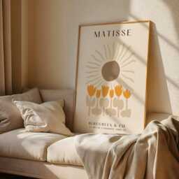 Cream Matisse Wall Art - Sun & Tulips Print - Beige Abstract Floral Poster Neutral For Modern Home Decor - thumbnail 1