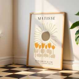 Cream Matisse Wall Art - Sun & Tulips Print - Beige Abstract Floral Poster Neutral For Modern Home Decor - thumbnail 2