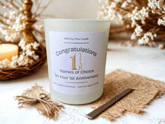 Personalised 1st Anniversary Candle Soy Wax Scented Handmade Paper Gift First Wedding Celebration Keepsake - image 1