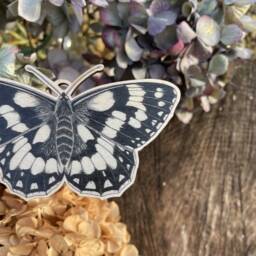 Marbled White Spring Butterfly Wooden Decoration Hand-Illustrated Birch Ornament - thumbnail 3