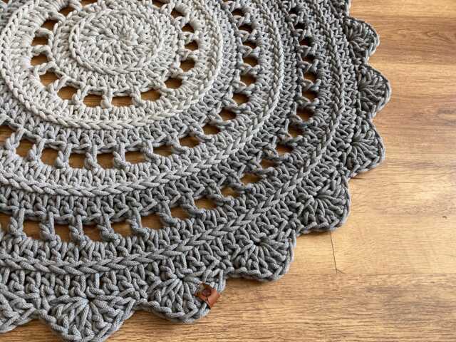 Round Crochet Rug With Texture - Handmade Cotton Circle Mat, Boho Style - image 1
