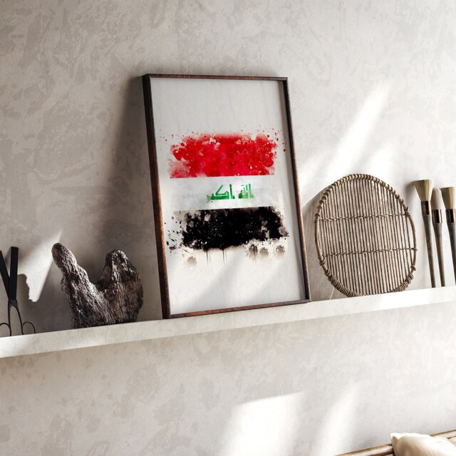 Iraq Watercolor Flag Wall Art Print - Travel Poster