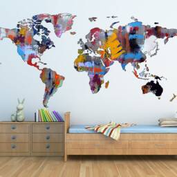 Abstract World Map Wall Decal Of Large Sticker Decor Modern Print Office Travel Room - thumbnail 2