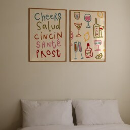 Set Of 2 Cheers Glasses Prints, Colourful Wine Print, Retro Wall Art, Kitchen Aesthetic Decor, Gallery Wall, Unframed - thumbnail 2
